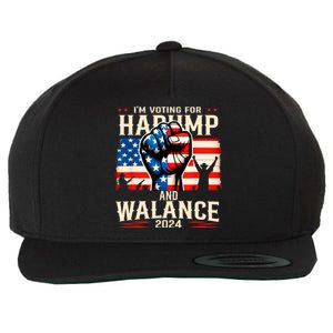 Harump Wallace 2024 Harris Trump Walz Vance America Flag Design Wool Snapback Cap