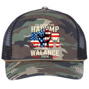 Harump Wallace 2024 Harris Trump Walz Vance America Flag Design Retro Rope Trucker Hat Cap