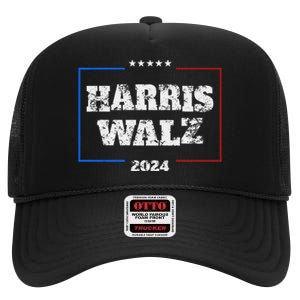 Harris Walz 2024 Election Liberal Gifts High Crown Mesh Back Trucker Hat