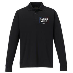 Harris Walz 2024 Election Liberal Gifts Performance Long Sleeve Polo