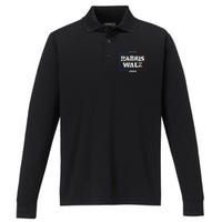 Harris Walz 2024 Election Liberal Gifts Performance Long Sleeve Polo