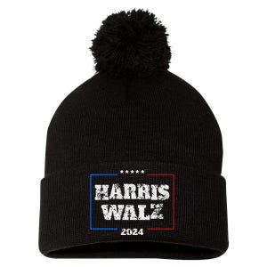 Harris Walz 2024 Election Liberal Gifts Pom Pom 12in Knit Beanie