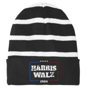 Harris Walz 2024 Election Liberal Gifts Striped Beanie with Solid Band