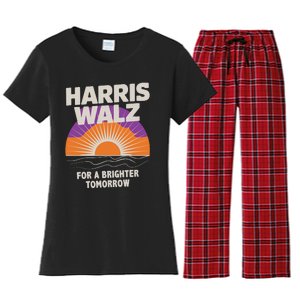 Harris Walz 2024 Boho Retro Sunrise Brighter Tomorrow Quote Women's Flannel Pajama Set