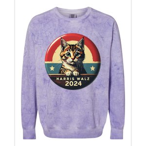 Harris Walz 2024 Funny Cat Election Kamala Harris Tim Waltz Colorblast Crewneck Sweatshirt