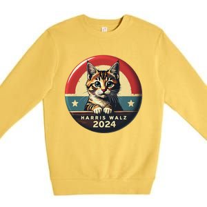 Harris Walz 2024 Funny Cat Election Kamala Harris Tim Waltz Premium Crewneck Sweatshirt