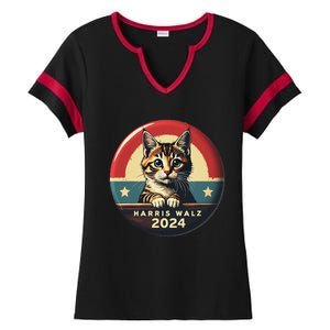 Harris Walz 2024 Funny Cat Election Kamala Harris Tim Waltz Ladies Halftime Notch Neck Tee