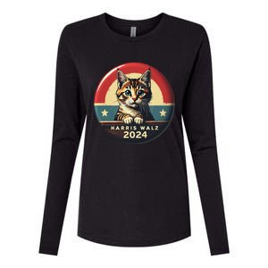 Harris Walz 2024 Funny Cat Election Kamala Harris Tim Waltz Womens Cotton Relaxed Long Sleeve T-Shirt