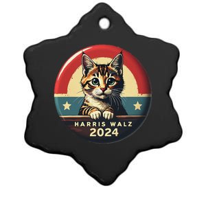 Harris Walz 2024 Funny Cat Election Kamala Harris Tim Waltz Ceramic Star Ornament