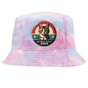 Harris Walz 2024 Funny Cat Election Kamala Harris Tim Waltz Tie-Dyed Bucket Hat