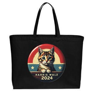 Harris Walz 2024 Funny Cat Election Kamala Harris Tim Waltz Cotton Canvas Jumbo Tote