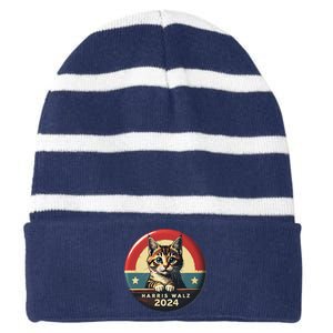 Harris Walz 2024 Funny Cat Election Kamala Harris Tim Waltz Striped Beanie with Solid Band