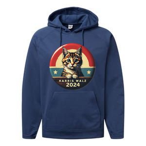 Harris Walz 2024 Funny Cat Election Kamala Harris Tim Waltz Performance Fleece Hoodie