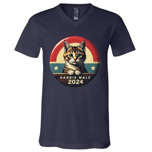 Harris Walz 2024 Funny Cat Election Kamala Harris Tim Waltz V-Neck T-Shirt