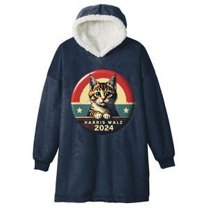 Harris Walz 2024 Funny Cat Election Kamala Harris Tim Waltz Hooded Wearable Blanket