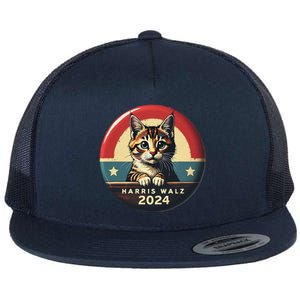 Harris Walz 2024 Funny Cat Election Kamala Harris Tim Waltz Flat Bill Trucker Hat