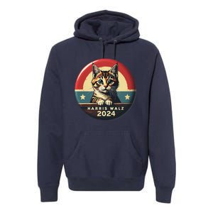 Harris Walz 2024 Funny Cat Election Kamala Harris Tim Waltz Premium Hoodie