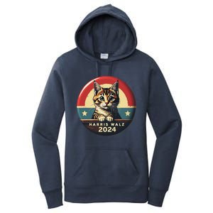 Harris Walz 2024 Funny Cat Election Kamala Harris Tim Waltz Women's Pullover Hoodie