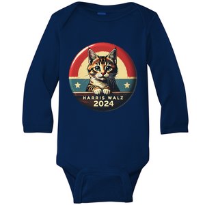 Harris Walz 2024 Funny Cat Election Kamala Harris Tim Waltz Baby Long Sleeve Bodysuit