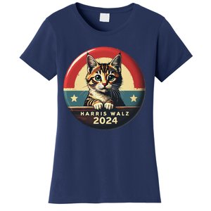 Harris Walz 2024 Funny Cat Election Kamala Harris Tim Waltz Women's T-Shirt