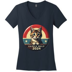 Harris Walz 2024 Funny Cat Election Kamala Harris Tim Waltz Women's V-Neck T-Shirt