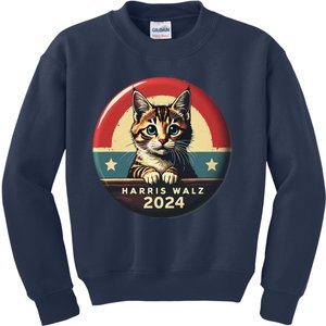 Harris Walz 2024 Funny Cat Election Kamala Harris Tim Waltz Kids Sweatshirt