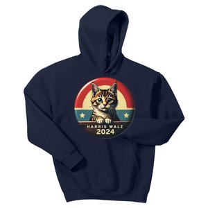 Harris Walz 2024 Funny Cat Election Kamala Harris Tim Waltz Kids Hoodie