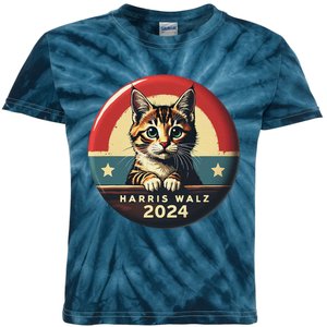 Harris Walz 2024 Funny Cat Election Kamala Harris Tim Waltz Kids Tie-Dye T-Shirt