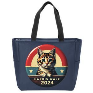 Harris Walz 2024 Funny Cat Election Kamala Harris Tim Waltz Zip Tote Bag