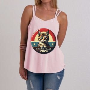 Harris Walz 2024 Funny Cat Election Kamala Harris Tim Waltz Women's Strappy Tank