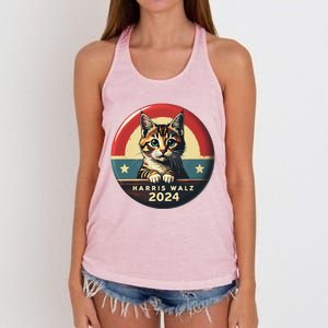 Harris Walz 2024 Funny Cat Election Kamala Harris Tim Waltz Women's Knotted Racerback Tank