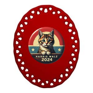 Harris Walz 2024 Funny Cat Election Kamala Harris Tim Waltz Ceramic Oval Ornament