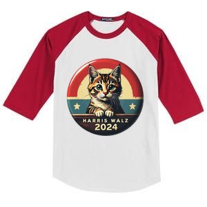 Harris Walz 2024 Funny Cat Election Kamala Harris Tim Waltz Kids Colorblock Raglan Jersey