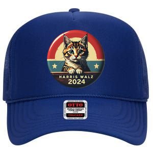 Harris Walz 2024 Funny Cat Election Kamala Harris Tim Waltz High Crown Mesh Back Trucker Hat