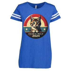 Harris Walz 2024 Funny Cat Election Kamala Harris Tim Waltz Enza Ladies Jersey Football T-Shirt