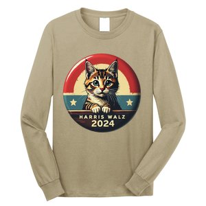 Harris Walz 2024 Funny Cat Election Kamala Harris Tim Waltz Long Sleeve Shirt