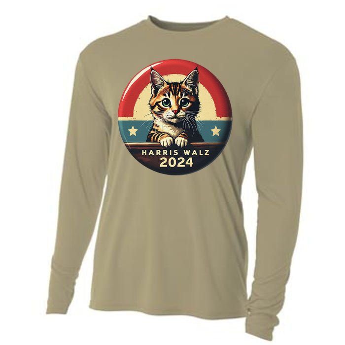 Harris Walz 2024 Funny Cat Election Kamala Harris Tim Waltz Cooling Performance Long Sleeve Crew