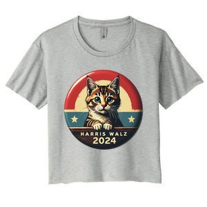 Harris Walz 2024 Funny Cat Election Kamala Harris Tim Waltz Women's Crop Top Tee