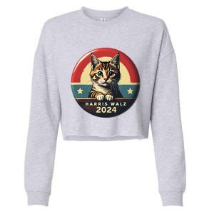 Harris Walz 2024 Funny Cat Election Kamala Harris Tim Waltz Cropped Pullover Crew