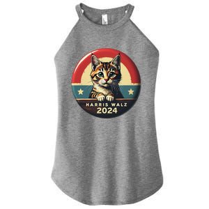 Harris Walz 2024 Funny Cat Election Kamala Harris Tim Waltz Women's Perfect Tri Rocker Tank