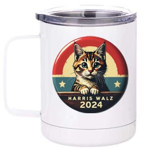 Harris Walz 2024 Funny Cat Election Kamala Harris Tim Waltz 12 oz Stainless Steel Tumbler Cup