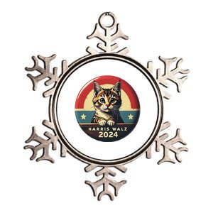 Harris Walz 2024 Funny Cat Election Kamala Harris Tim Waltz Metallic Star Ornament