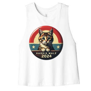 Harris Walz 2024 Funny Cat Election Kamala Harris Tim Waltz Women's Racerback Cropped Tank