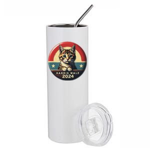 Harris Walz 2024 Funny Cat Election Kamala Harris Tim Waltz Stainless Steel Tumbler