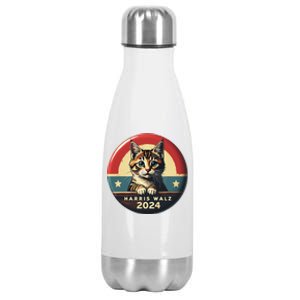 Harris Walz 2024 Funny Cat Election Kamala Harris Tim Waltz Stainless Steel Insulated Water Bottle