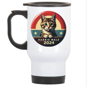 Harris Walz 2024 Funny Cat Election Kamala Harris Tim Waltz Stainless Steel Travel Mug