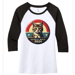 Harris Walz 2024 Funny Cat Election Kamala Harris Tim Waltz Women's Tri-Blend 3/4-Sleeve Raglan Shirt