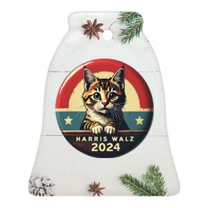 Harris Walz 2024 Funny Cat Election Kamala Harris Tim Waltz Ceramic Bell Ornament