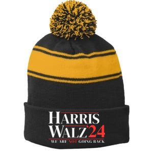 Harris Walz 24 We Are Not Going Back Stripe Pom Pom Beanie