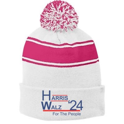 Harris Walz 24 For The People Stripe Pom Pom Beanie